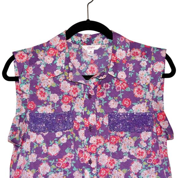 Candie's Purple Floral Button Down Top Size Medium - Picture 2 of 4